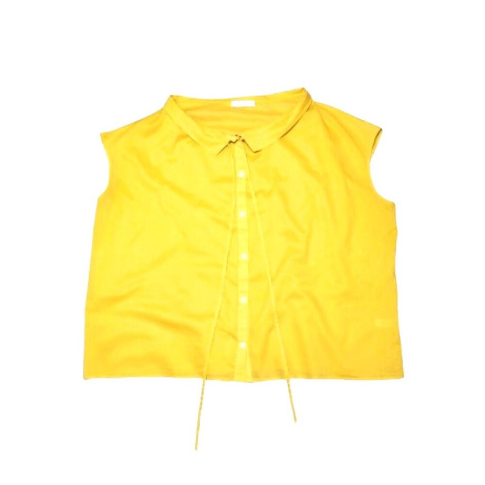 ARAKS Golden Yellow Top Collared Cotton Button Front Necktie Cap Sleeve XL 14 16 - Picture 4 of 7